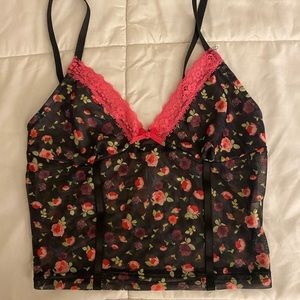 Sheer Mesh Lace Floral Cami Tank Top